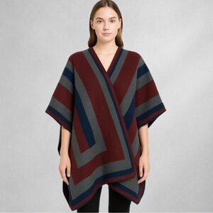 Woolrich Reversible Poncho Cape Wrap One Size Geometric Striped